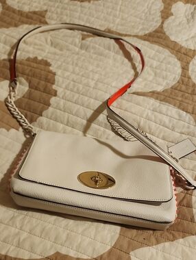 White Leather Crossbody Bag with Gold Turn-Lock